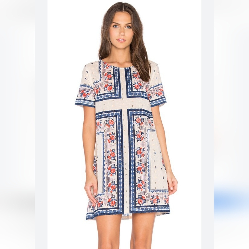 Deby Debo Famous Dress In Block Print Eyelet Dress XS NWOT